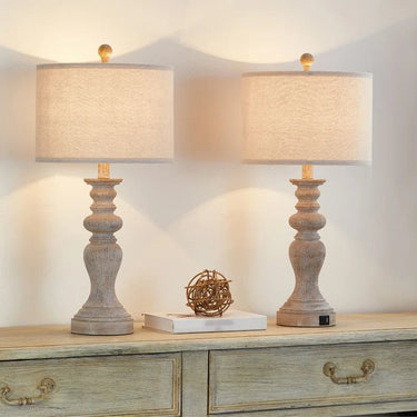 Charlottesville Distressed Beige Resin Table Lamp Set with Charging Ports - Melillo EnterprisesAll categories